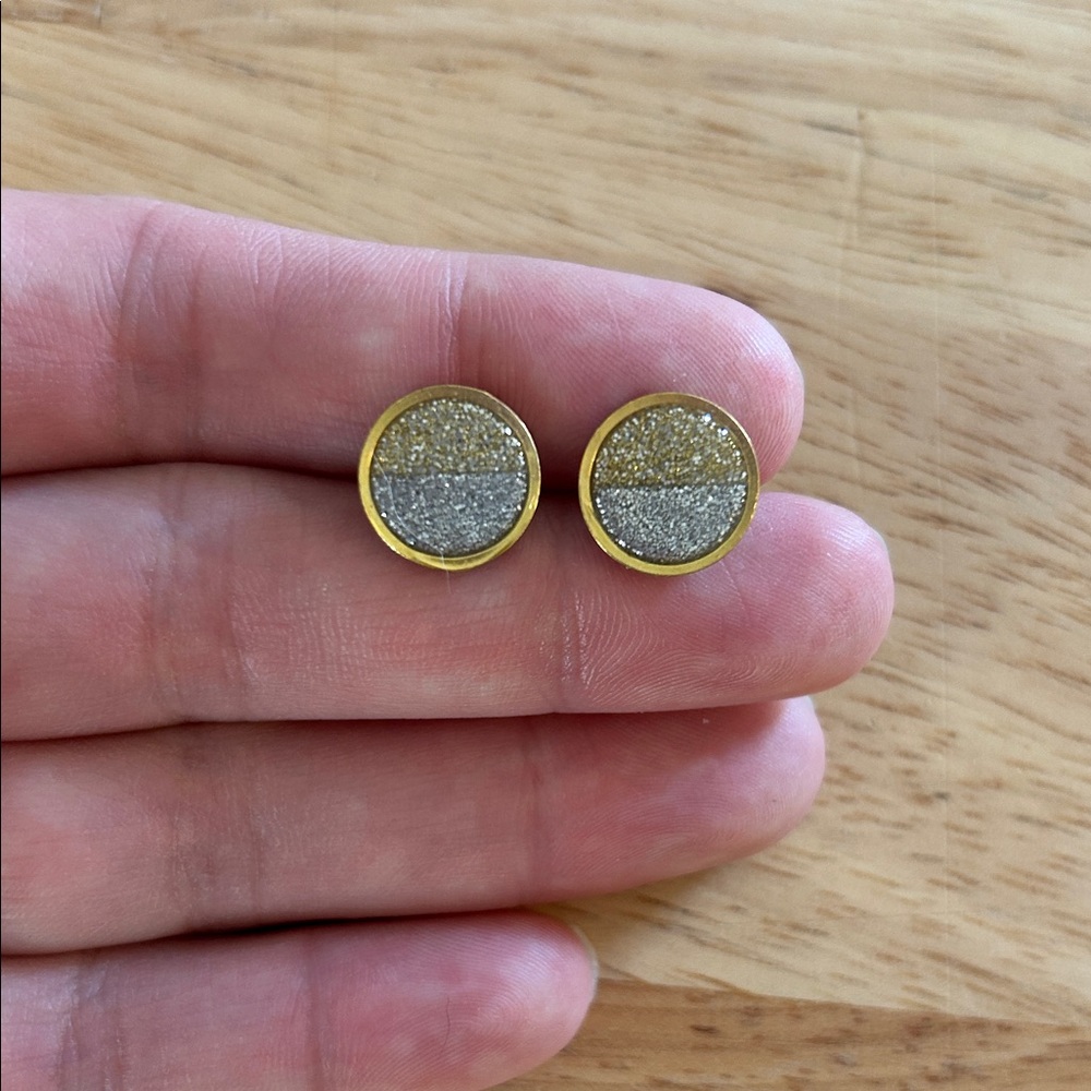 Gold and Silver Round Stud Earrings
